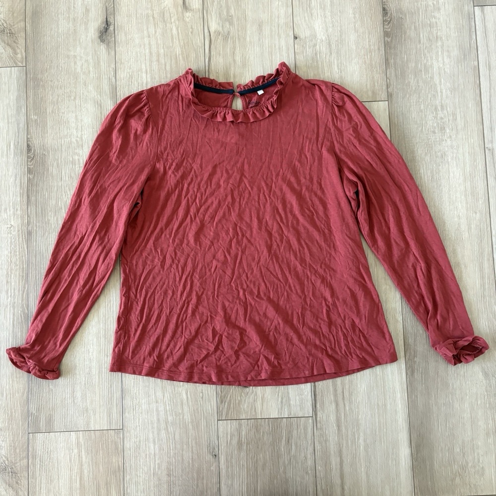 Boden Women's US 14 Supersoft Frill Detail Top Long Sleeve Burgundy Red